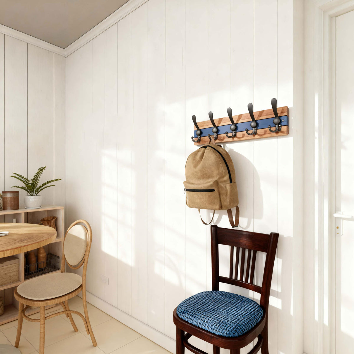 SKOLOO Rustic Wall Mounted Coat Rack - 16-7/8" Long Coat Hooks for Wall with 5 Triple Hooks for Hanging Coats, Hats or Tools
