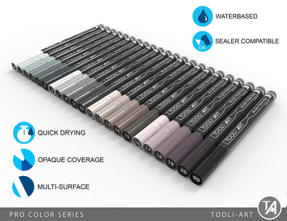 Acrylic Paint Pens 22 Gray Tones Assorted Pro Colour Series Markers Set 0.7mm Extra Fine Tip for Rock Painting, Glass, Mugs, Wood, Metal, Canvas,