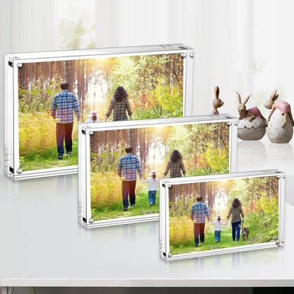 Boxalls Acrylic Photo Frame 15 x 20 cm (6 x 8 inch)-Set of 5, Double Sided Picture Frame with Magnetic, Clear Frameless Desktop Photo Block