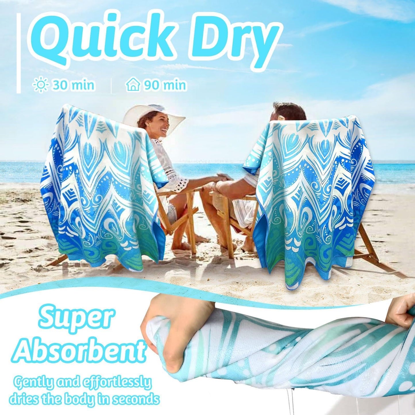 2Pack Microfibre Beach Towels for Adults,Microfibre Lightweight Beach Towel