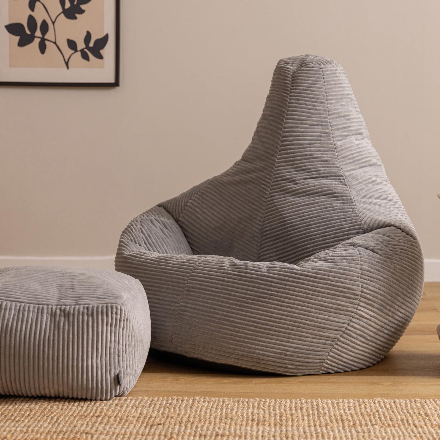 icon Dalton Large Cord Bean Bag & Footstool with Filling Included, Grey