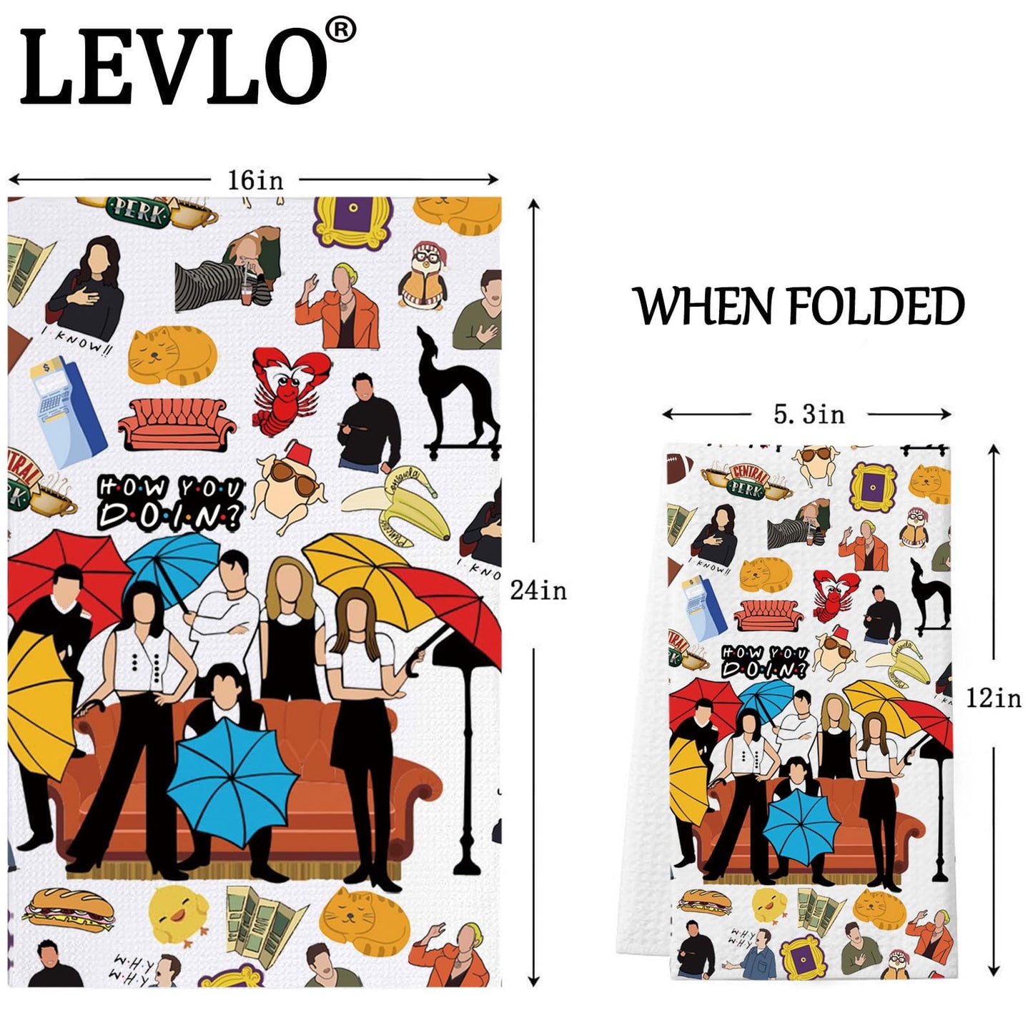 LEVLO Friend TV Show Kitchen Towel Rachel &Ross &Phoebe &Joey &Monica &Chandler Fans Gift Central Park Character Tea Towel Housewarming Present
