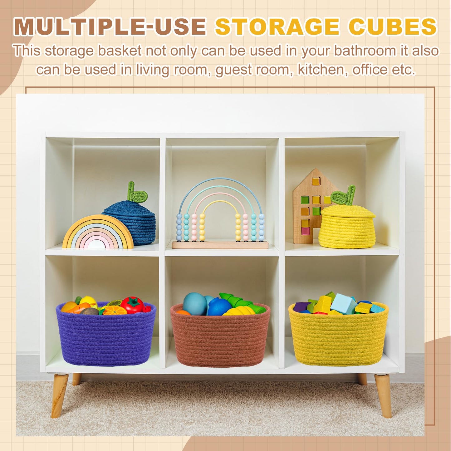 sourcing map Small Woven Basket, 21x15x12 cm Rectangular Rope Basket Decorative Gift Chest Box Cute Mini Woven Storage for Organizing Shelf Storage