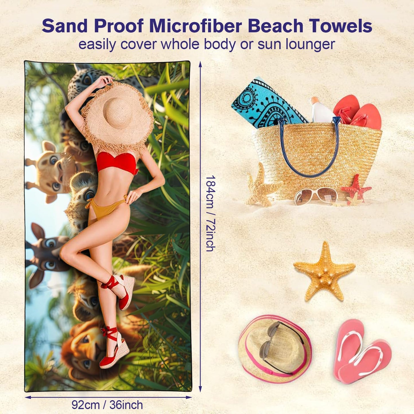 YISUMEI Baby Animals Beach Towels for Kids Extra Large 180 x 90 cm, Microfibre Quick Dry Towel for Travel Swimming Camping Sports