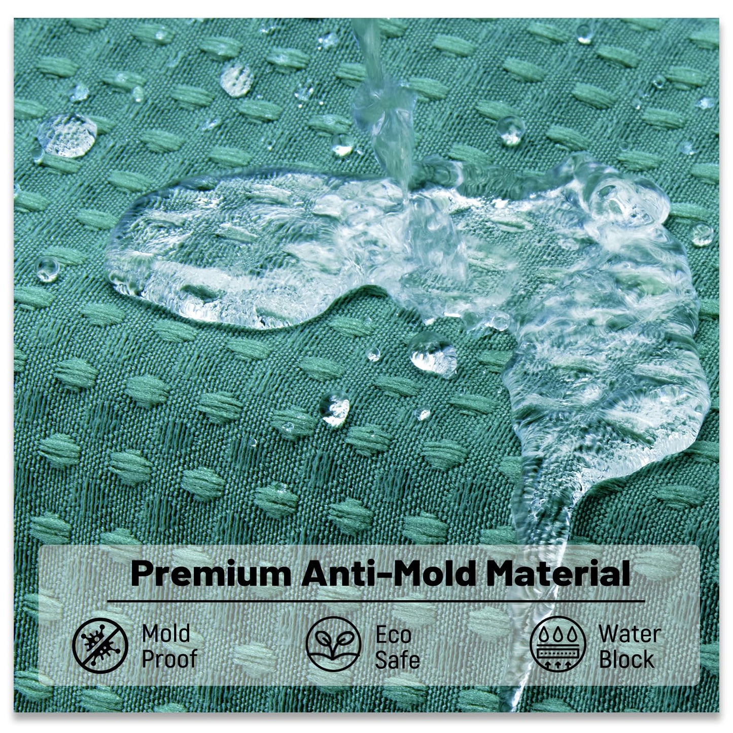 BTTN Waffle Weighted Shower Curtain, Waterproof, 182x182cm, Seaweed Green