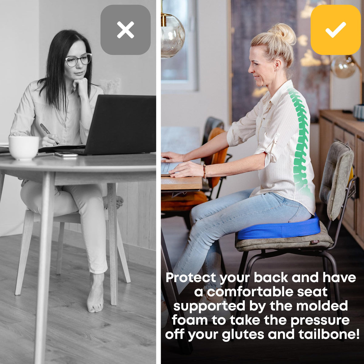 SANTERGO Orthopedic Seat cushion PATENTED & STABLE Lumbar Coccyx | Seat cover office chair car wheelchair | seat cushion, ergonomic back cushion