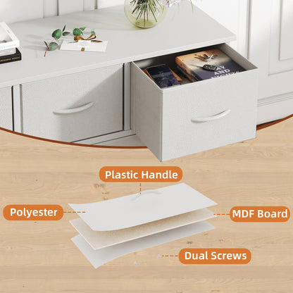 CAIYUN Chest of Drawers with 5 drawers, White Fabric Dresser with Wood Top for Bedroom, Living Room, Large Storage Space