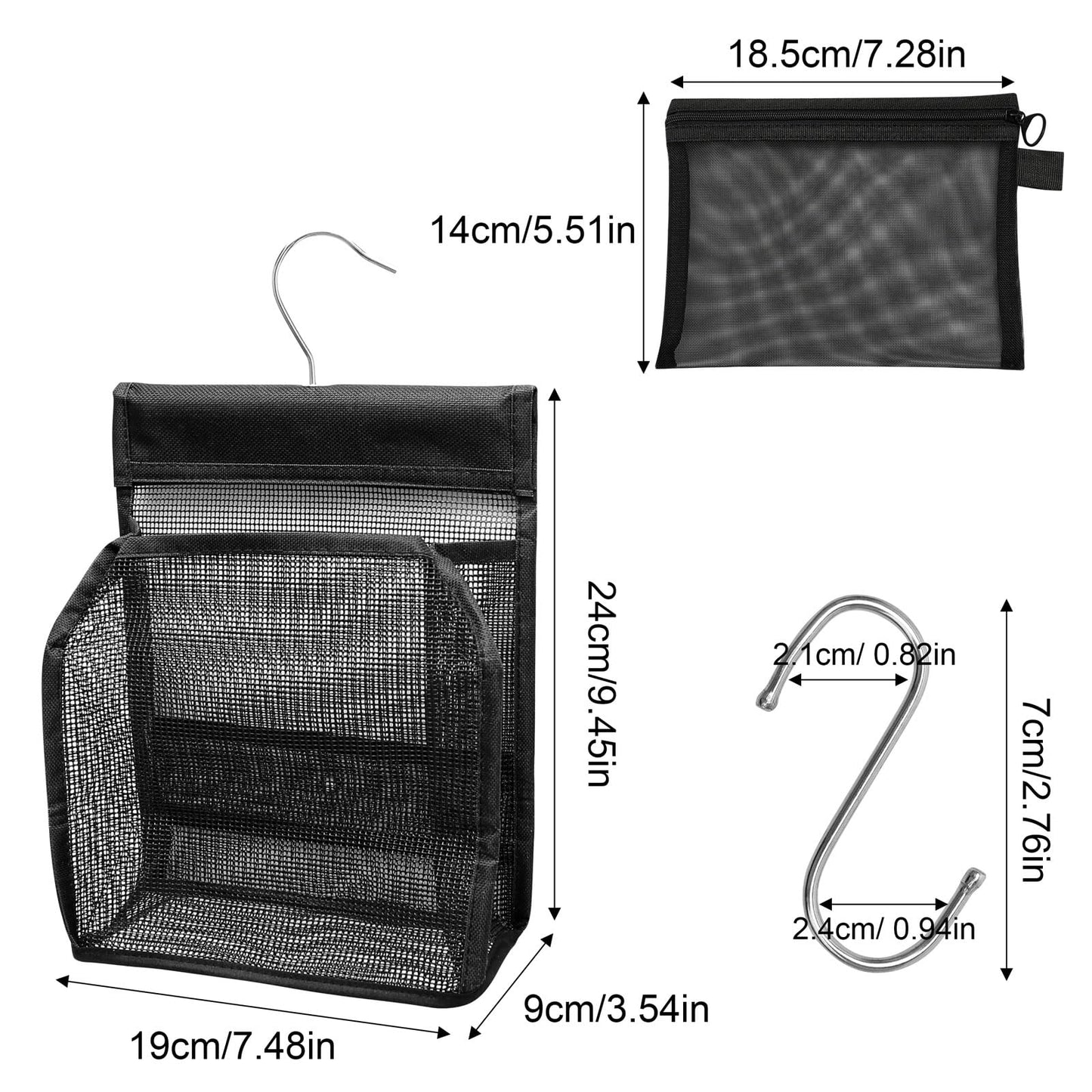 Juyibaao Hanging Mesh Shower Caddy with Hooks & Mesh Makeup Bag Set, Portable Shower Organizer, Quick Dry Peg Bag for Bathroom, Dorm, Gym, Travel