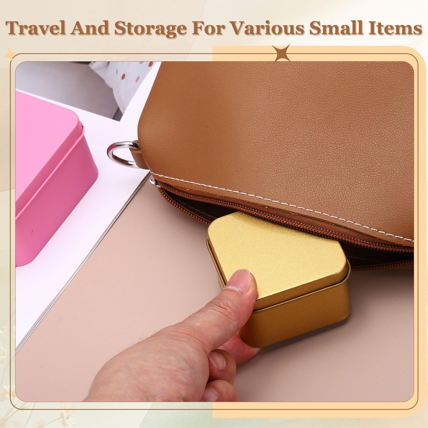sourcing map 2Pcs Metal Tin Box, 2.4x1.5 Square Empty Tinplate Containers with Lid Portable Storage Box Candy Jars for Valentine's Day