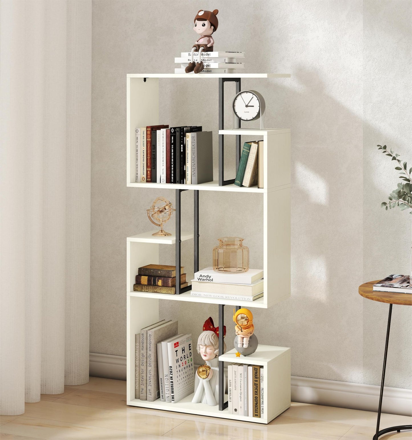 Manora White Bookcase 3 Tier Slim Freestanding Room Divider Shelves