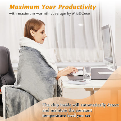 Mia&Coco Electric Heated Blanket Throw Flannel Sherpa Fast Heating 180x130cm, 10 Heat Levels & Up-to-9-Hours Auto-Off Timer & LED Display, for Home