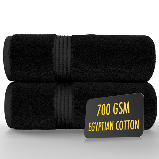 ALSAP Black Bath Towels Set Of 2 (130x70cm) ? 700 GSM Super Absorbent Egyptian Cotton Bath Sheets ? Hotel Quality Quick Dry Bathroom Towels for Home,