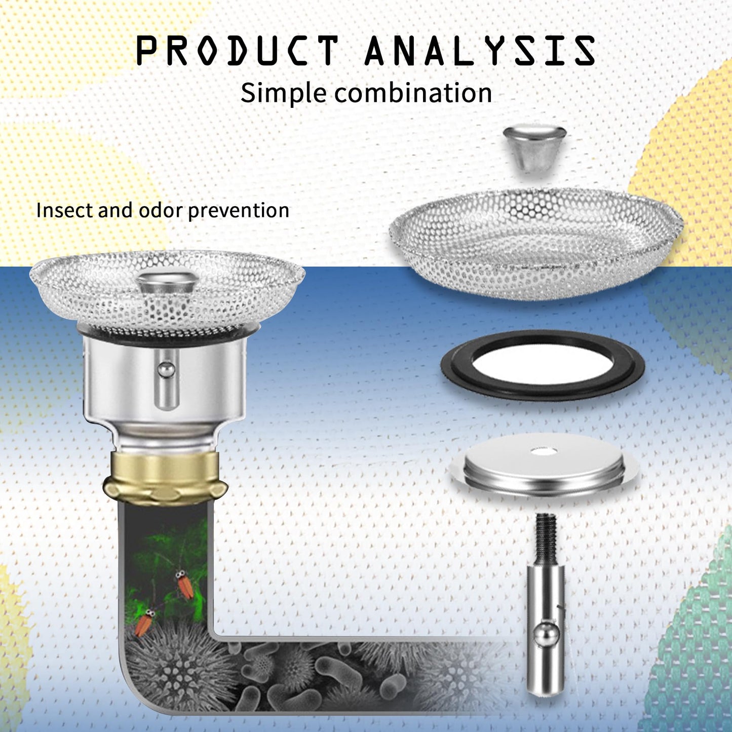 2 Pack Kitchen Sink Plug and Strainer, 304 Stainless Sink Strainer Plug, Sink Strainer, Stainless steel drain plug