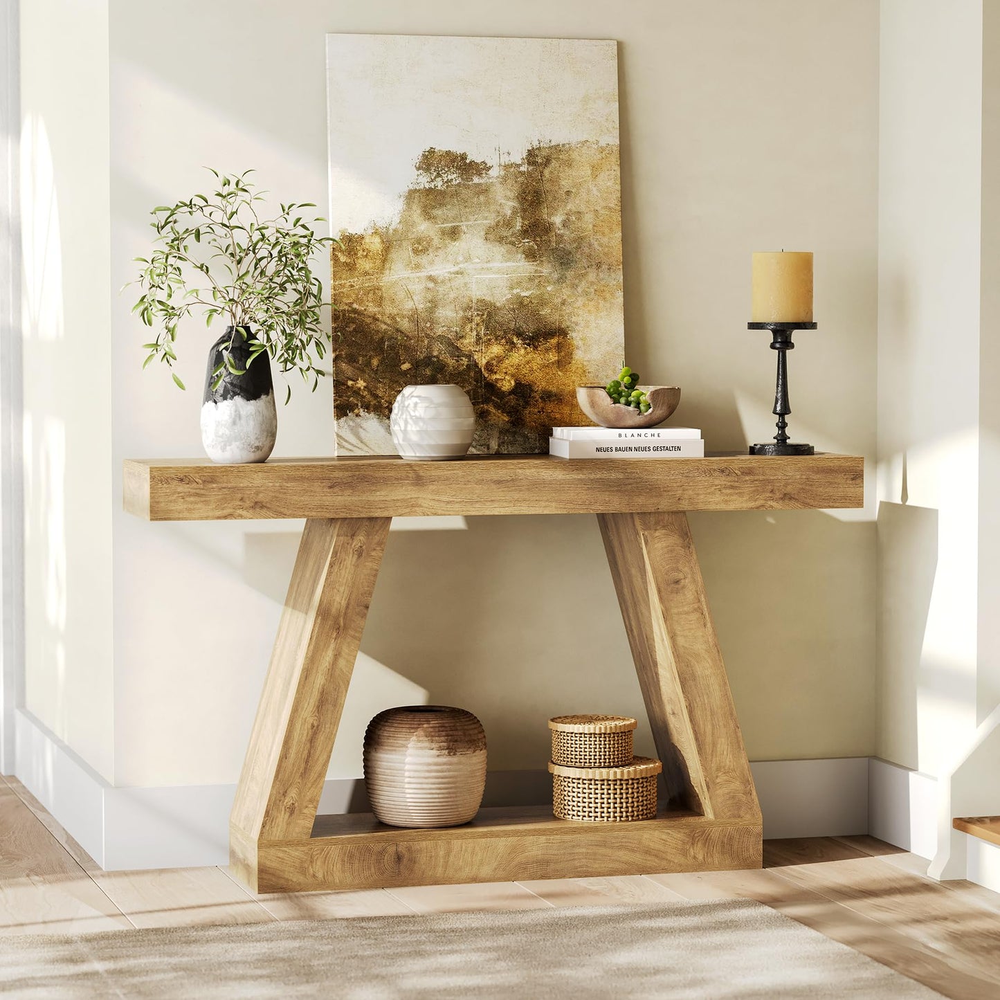 LITTLE TREE 55-Inch Sofa Table with Storage, Farmhouse Console Table for Home, Rectangular Wooden Entryway Furniture for Living Room, Bedroom, Office