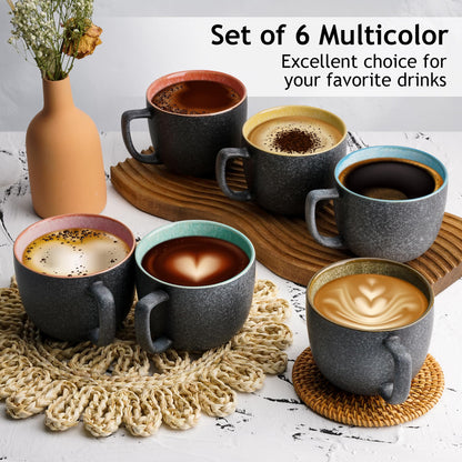 MIAMIO - 6 x 470 ml Coffee Cups/Mug Set/Coffee Cup Large/Modern Stoneware Coffee Mugs - Las Palmitas Collection