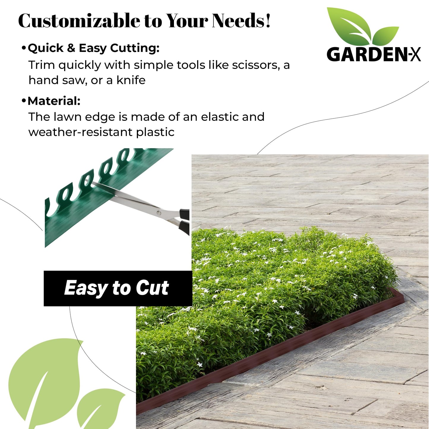 GARDENIX Flexible Plastic Lawn Edging, Weather-Resistant Lawn Edging, Flower Bed Edging, Round, Flower Bed Border, Black, 10 m, 20 Ground Anchors, 10