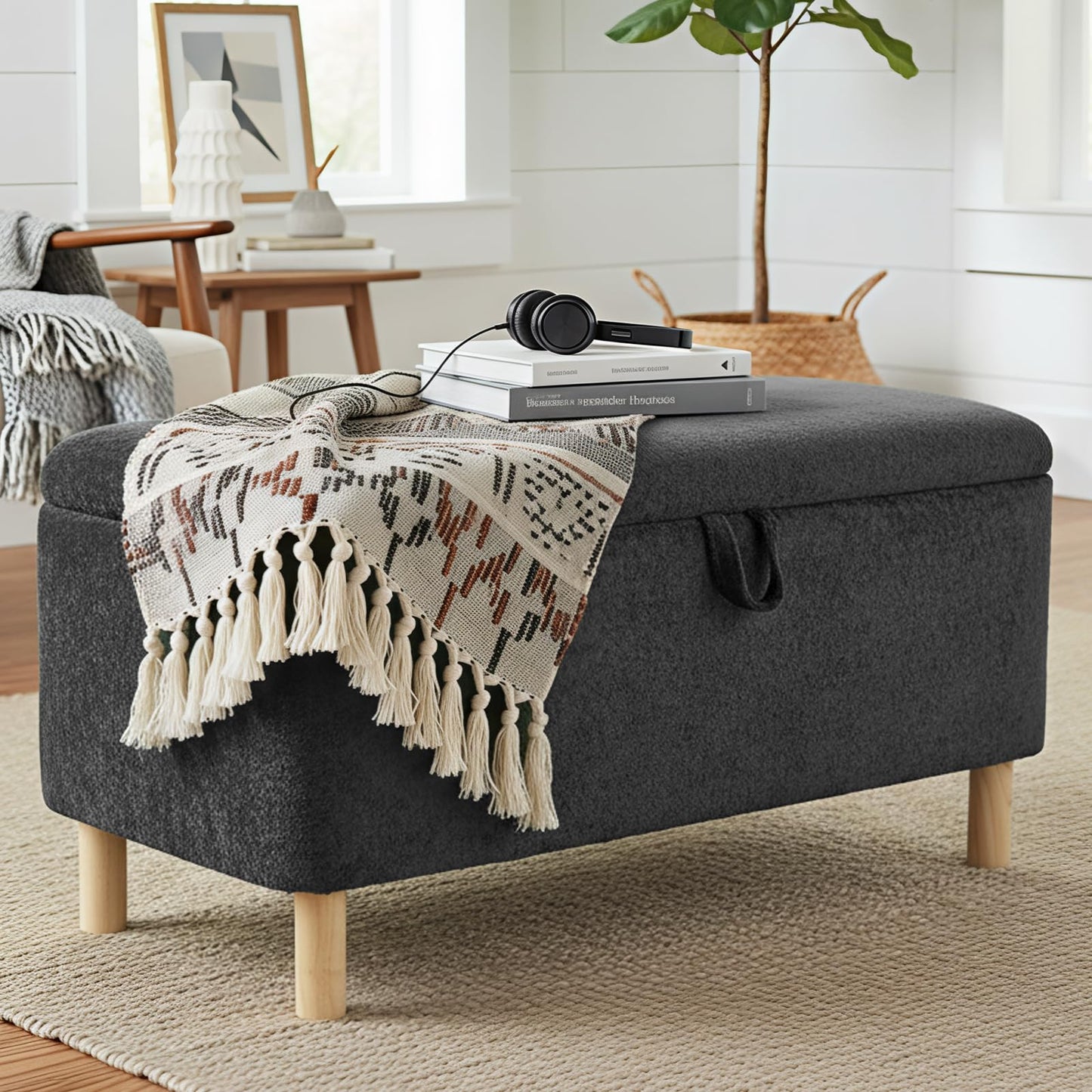 COLAMY Large Ottoman Storage Box for 80L，Wooden Ottoman Storage Bench with Anti-Slip Pads and Lift-Up Lid, Foot Stool for Living Room, Bedroom