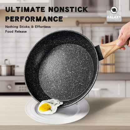 MICHELANGELO Frying Pan with Lid 30cm, Stone-Derived with Bakelite Handle, Granite Pan for Induction, Large Skillet Non Stick 30cm, Black