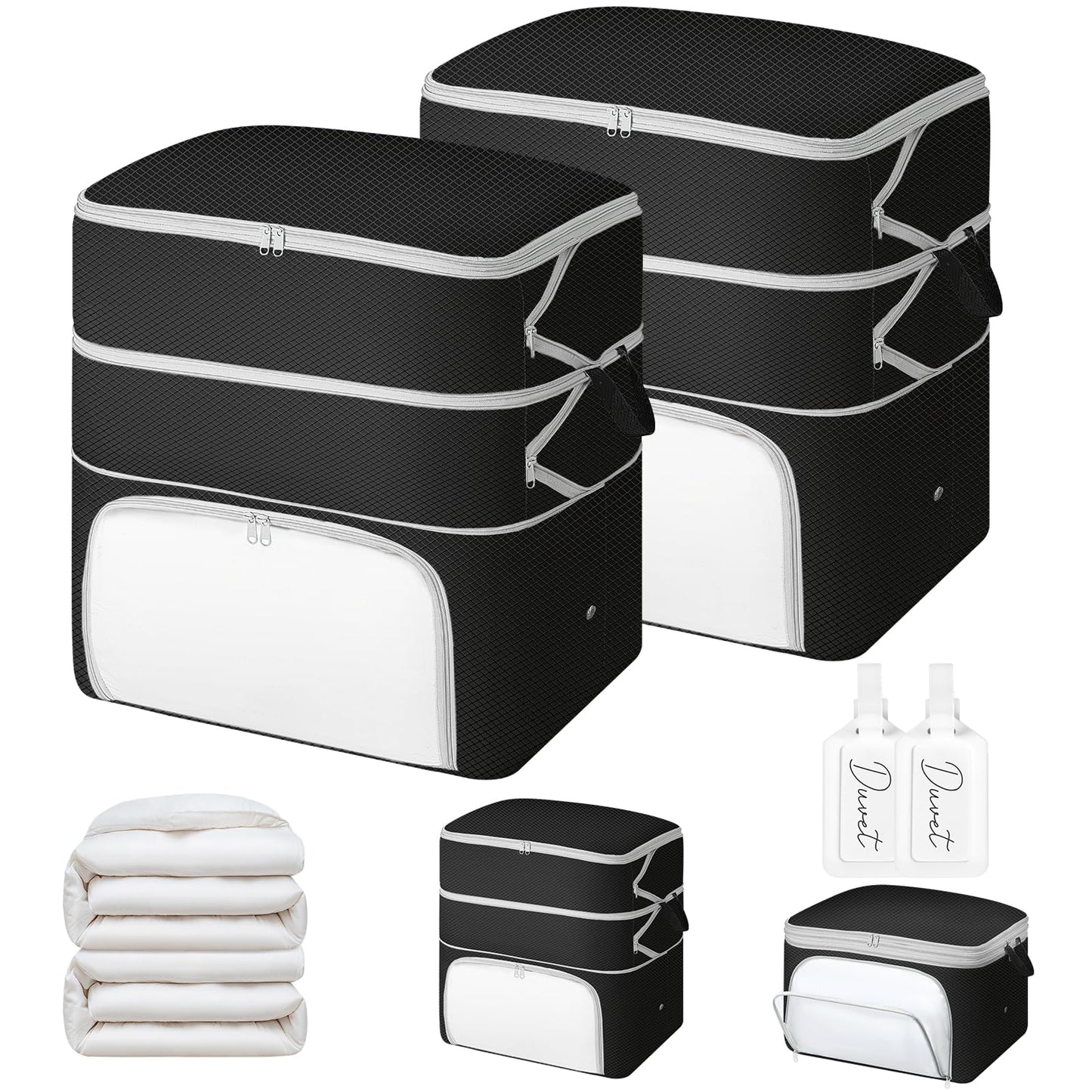 DIMJ Compression Duvet Storage Bags - 2 Pack 260L Self Large Compress Bags Large Bedding Box with Clear Front-Opening Window Dual Handles and Labels