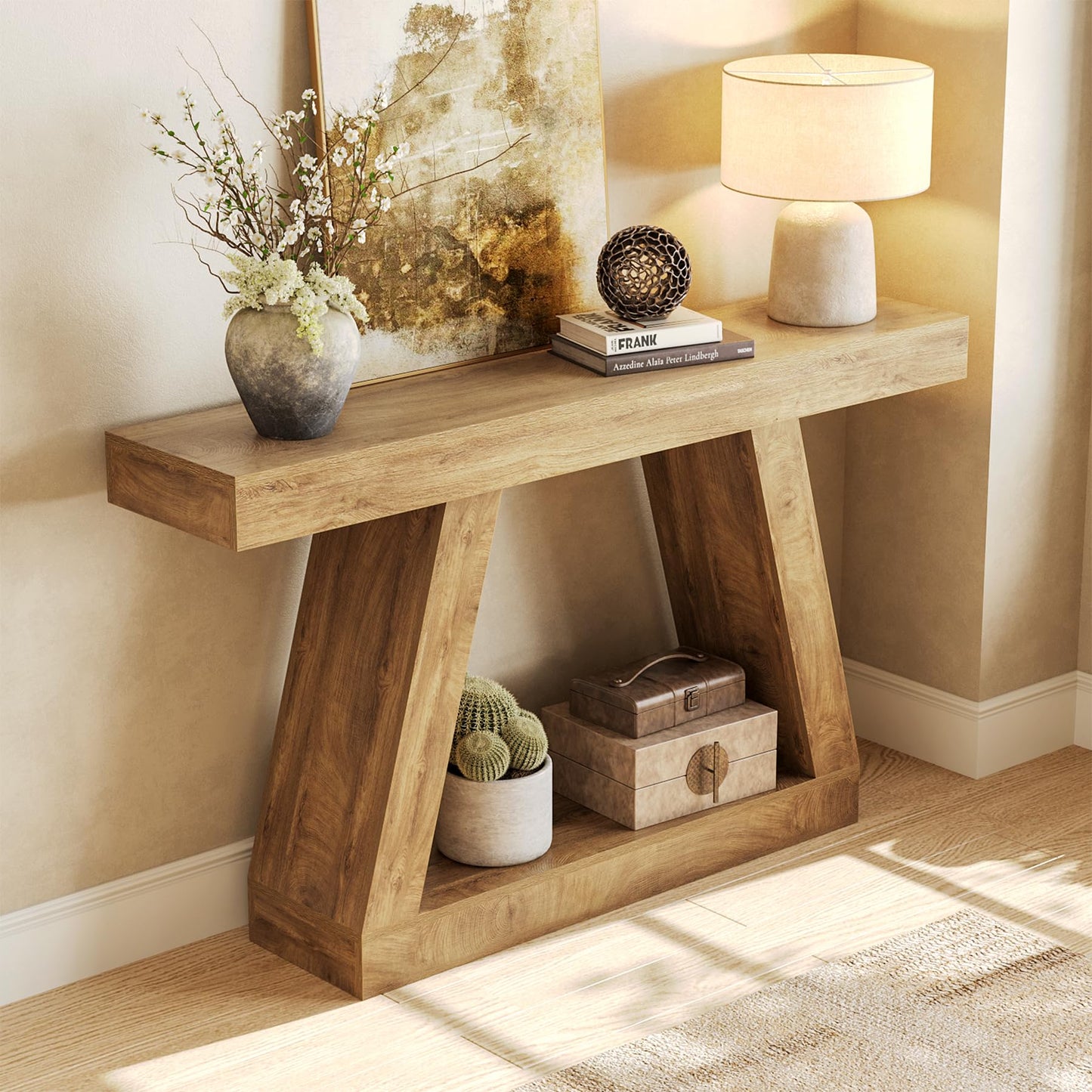 LITTLE TREE 55-Inch Sofa Table with Storage, Farmhouse Console Table for Home, Rectangular Wooden Entryway Furniture for Living Room, Bedroom, Office