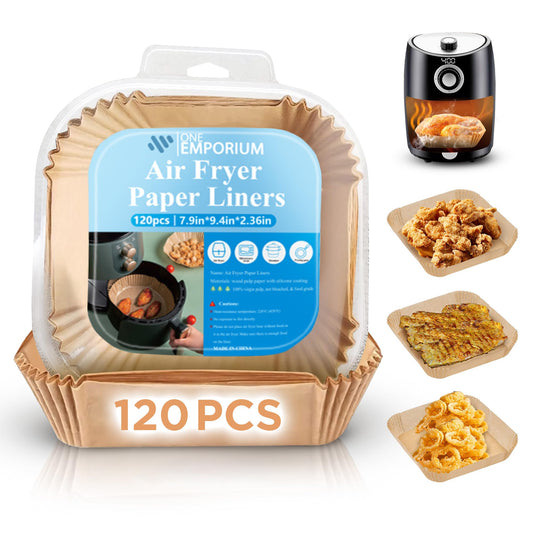 ONE Emporium Air Fryer Liners ? Reusable Non-Stick Parchment Trays for Ninja, Tower, Cosori & More ? 120 Pack, 7.9inch