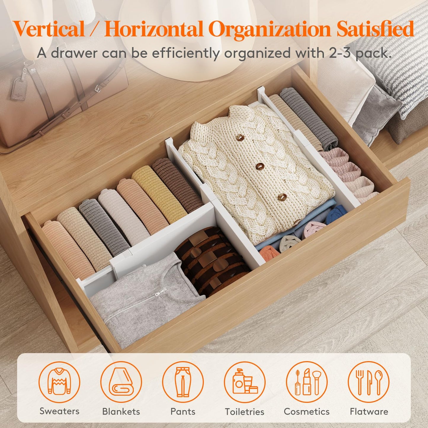 Lifewit 5 Pack Drawer Dividers Plastic 6" High, 13.5-22" Adjustable Drawer Organisers for Clothes, Expandable Dresser Separators in