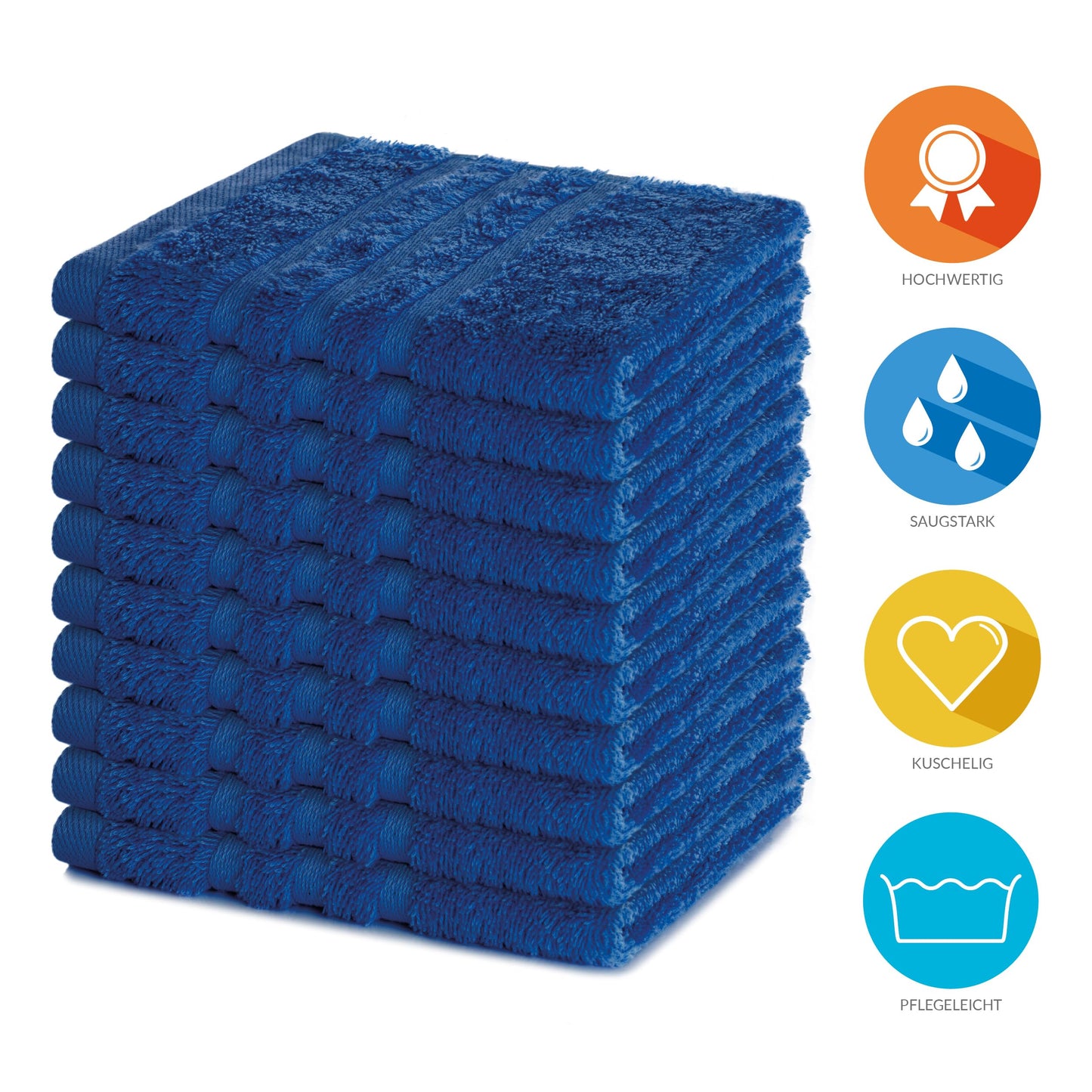 Lavea 10-Piece Terry Cloth Towel Set, 30 x 30 cm, 100% Cotton Terry 500 g/m², Guest Towels and Small Washcloths, Easy Care 60 °C, Terry Series Elena