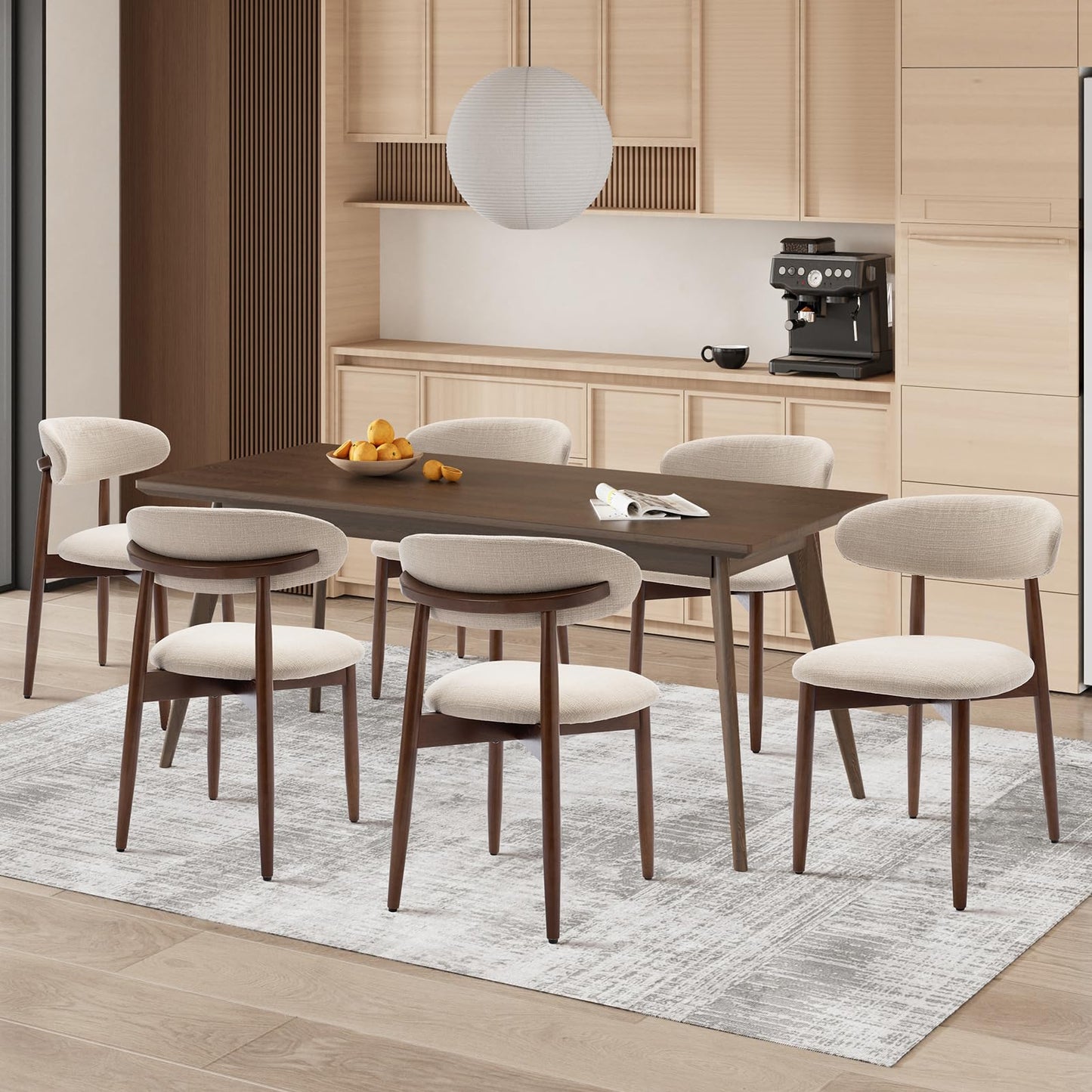 COLAMY Modern Dining Chairs Set with Wooden Legs – Upholstered Fabric Dining Room Chairs with Curved Backrest, Soft Cushion Seat