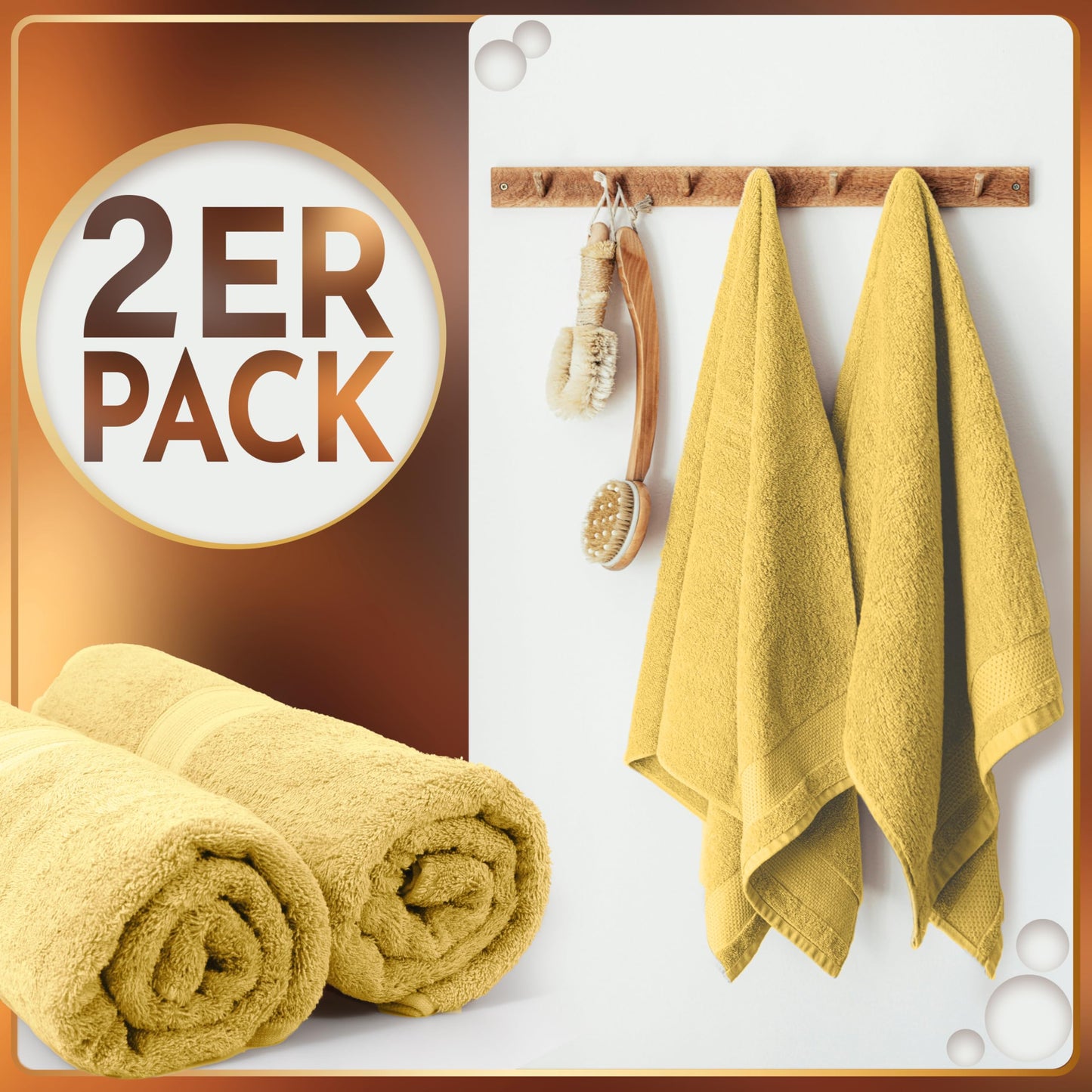 NatureMark Pack of 2 Sauna Towels/Bath Towels - Premium Quality 80 x 200 cm - Sauna Towel 100% Cotton - Colour: Yellow