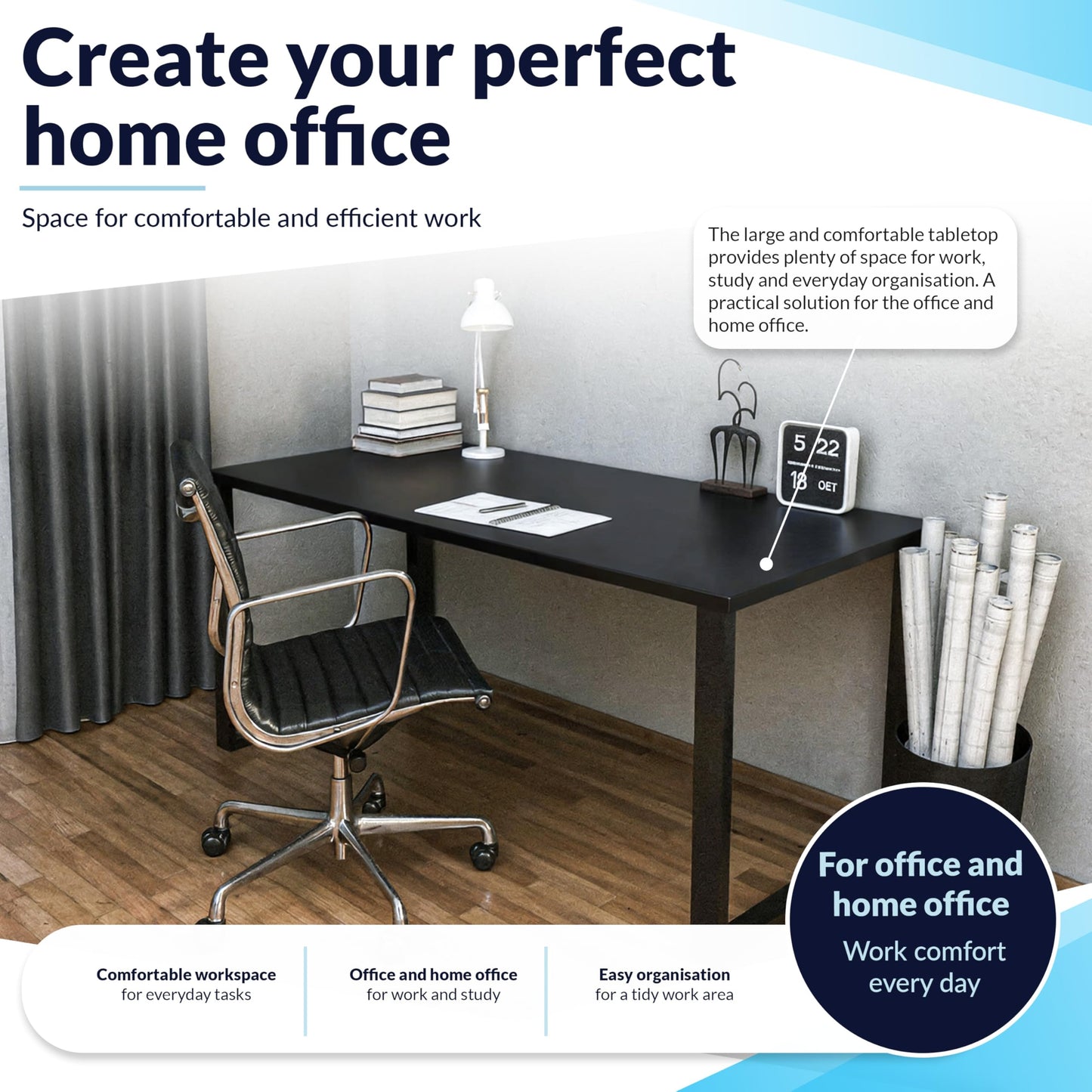 POKAR Table Top 140x60 cm | Desk Top 25 mm Thick | Perfect for Height Adjustable Standing Desk or Dining Table DIY | Durable Laminated Table Top