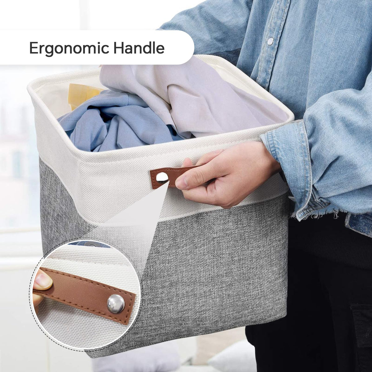 Mangata 25|28|30|33cm Fabric Storage Boxes Cubes, 3 Pack 33x33x33cm, Grey White