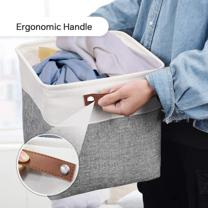 Mangata 25|28|30|33cm Fabric Storage Boxes Cubes, 3 Pack 33x33x33cm, Grey White