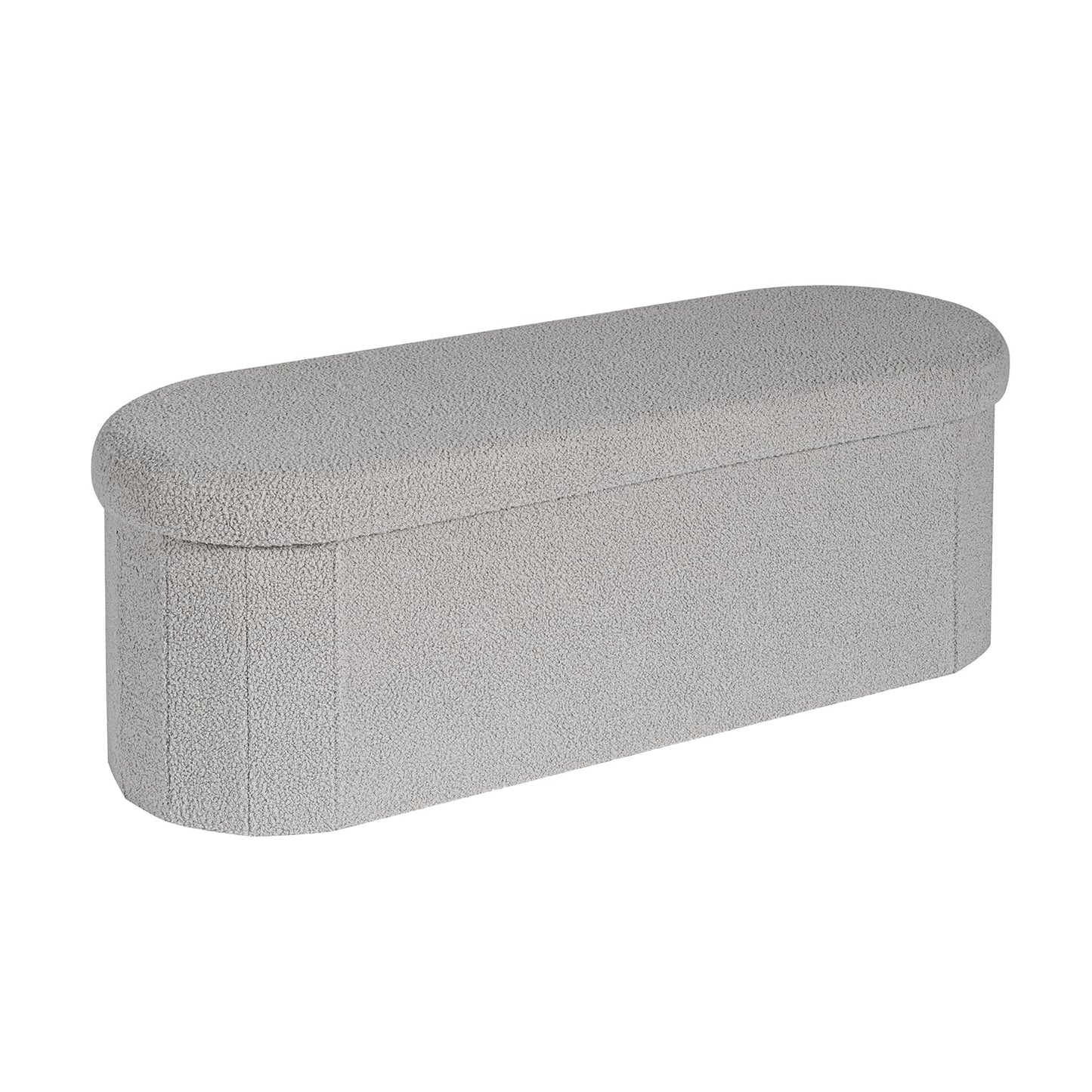 PINPLUS Foldable Oval Ottoman Storage Bench, Grey, 110x38x38 cm