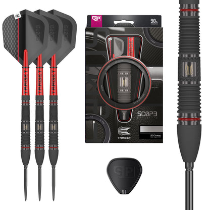 TARGET Darts Scope Steel Tip Swiss Point Darts, 90% Tungsten Dart Set, Barrel 02-24G | Steel Tip Dart Sets, Red & Black Darts, Professional Dart Set