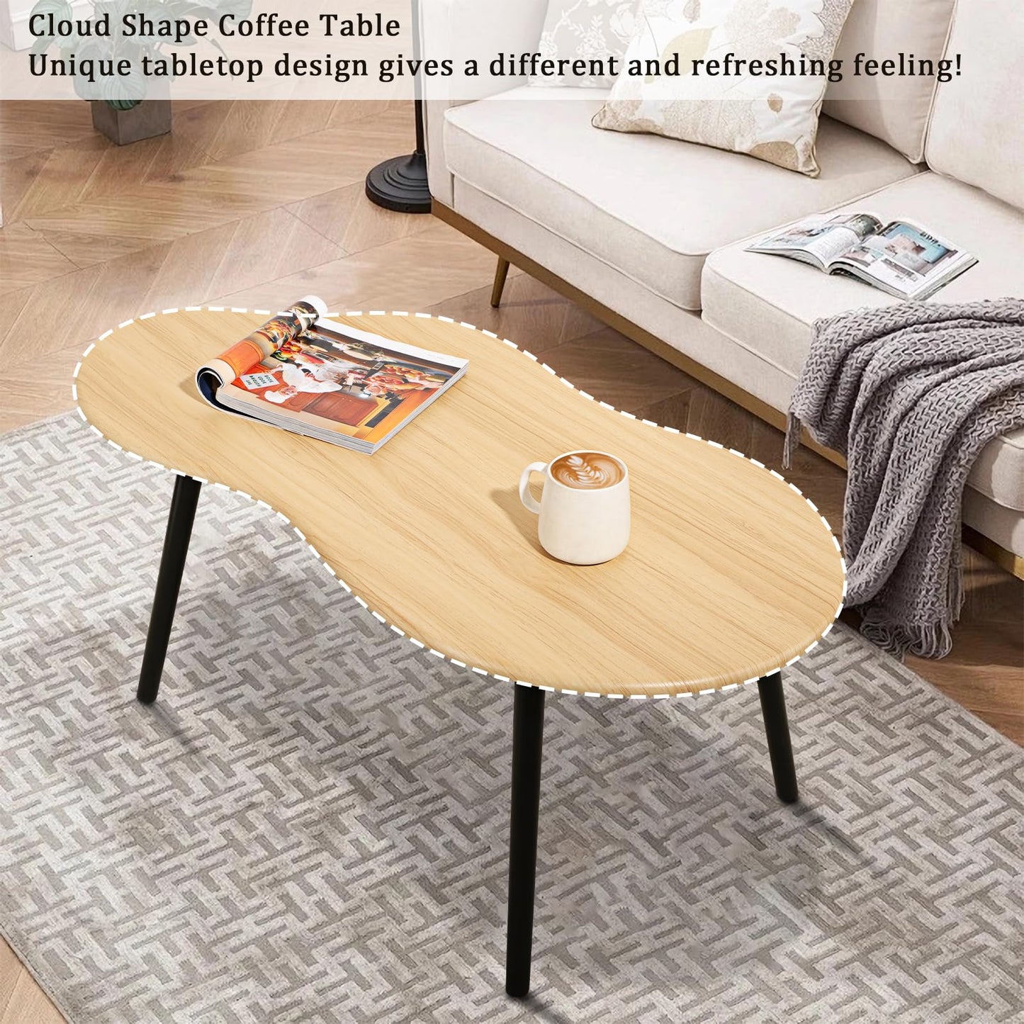 FEUFOAM Small Coffee Table Cloud Coffee Table Modern Center Table Floor Table Natural Wood Irregular Coffee Tables Suitable for Living Room Small