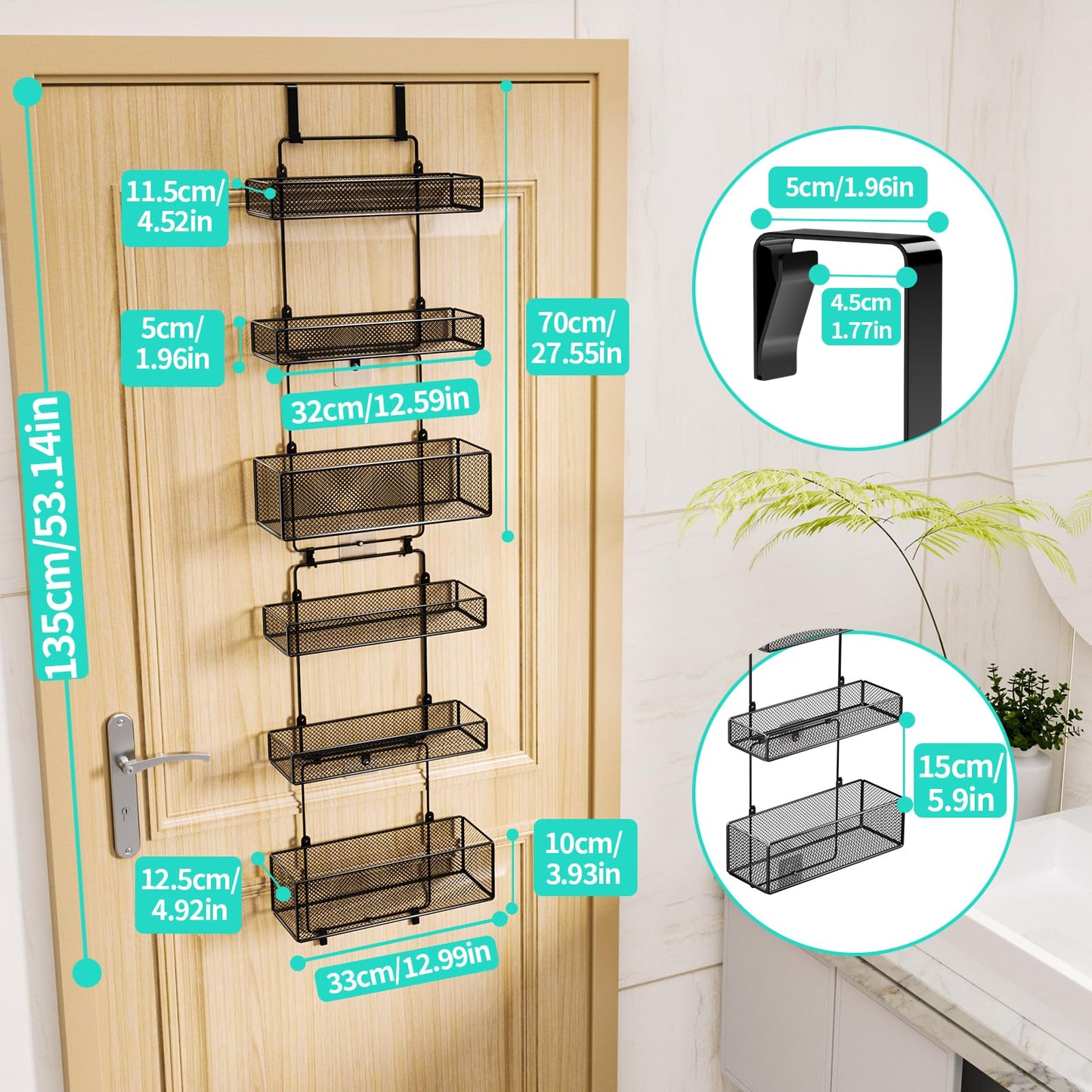 HapiRm Over The Door Organizer - 6 Tier Separable Hanging Storage Organiser with 4 Hooks