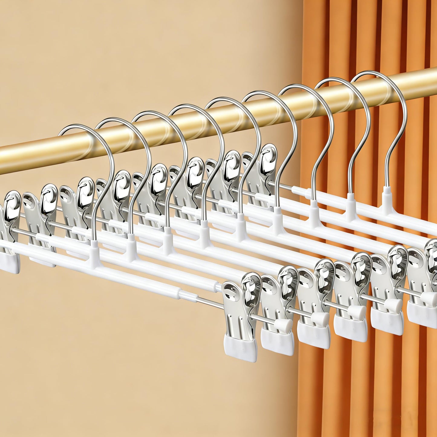 8Pack Trouser Hangers -Skirt Hangers with Adjustable Non Slip Clips Strong Chrome- Space Saving Pant Hangers,Heavy Duty Metal Hangers for Shorts