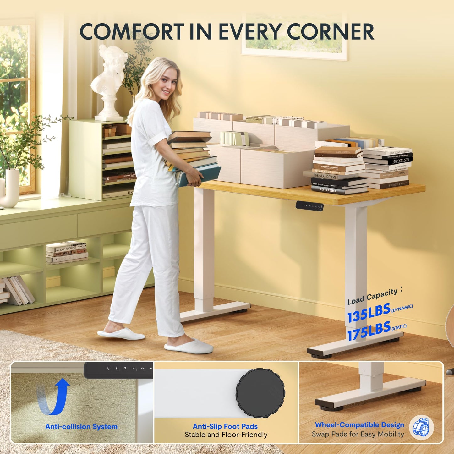 FLEXISPOT ONE PIECE Electric Standing Desk Height Adjustable Desk Sit Stand Desk with 4 Memory Smart Pannel and Backpack Hook for Home Office