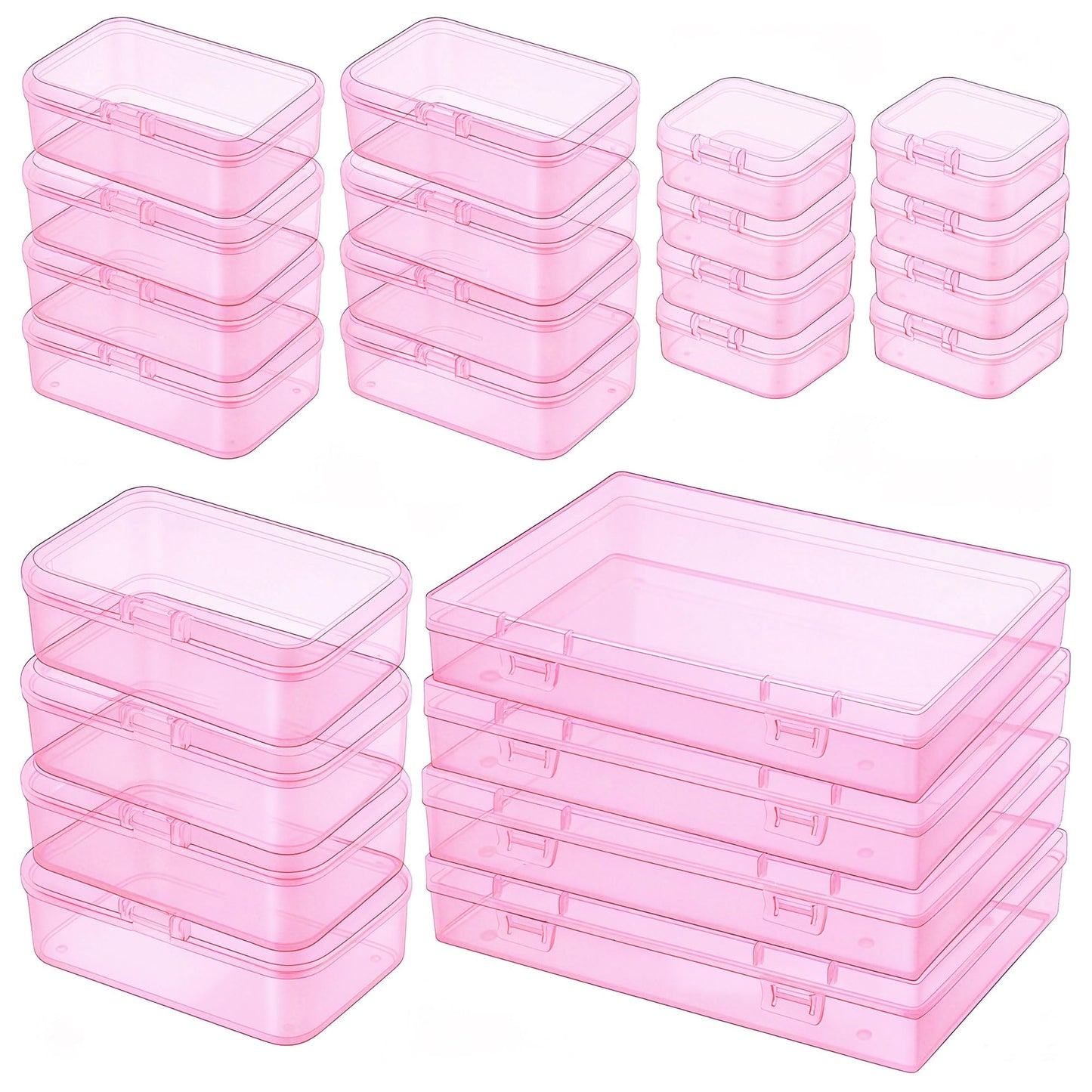 LJY Pink Craft organiser Boxes, 24 Pack, 4 Mixed Sizes