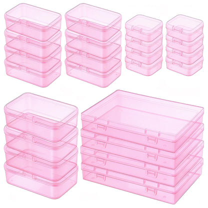 LJY Pink Craft organiser Boxes, 24 Pack, 4 Mixed Sizes