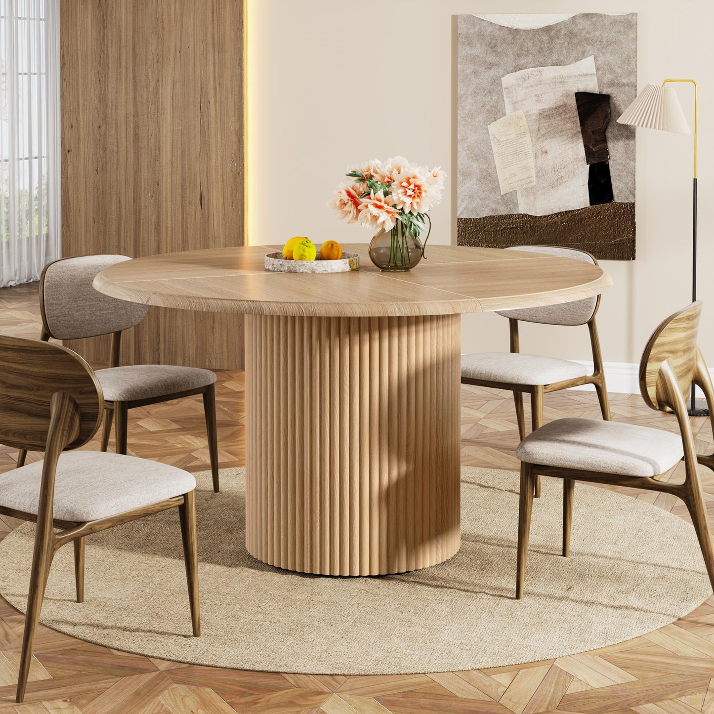 Tribesigns 47" Round Dining Table for 4, Farmhouse Kitchen Table with Metal Base, Modern Small Dinner Table for Dining Room,Kitchen