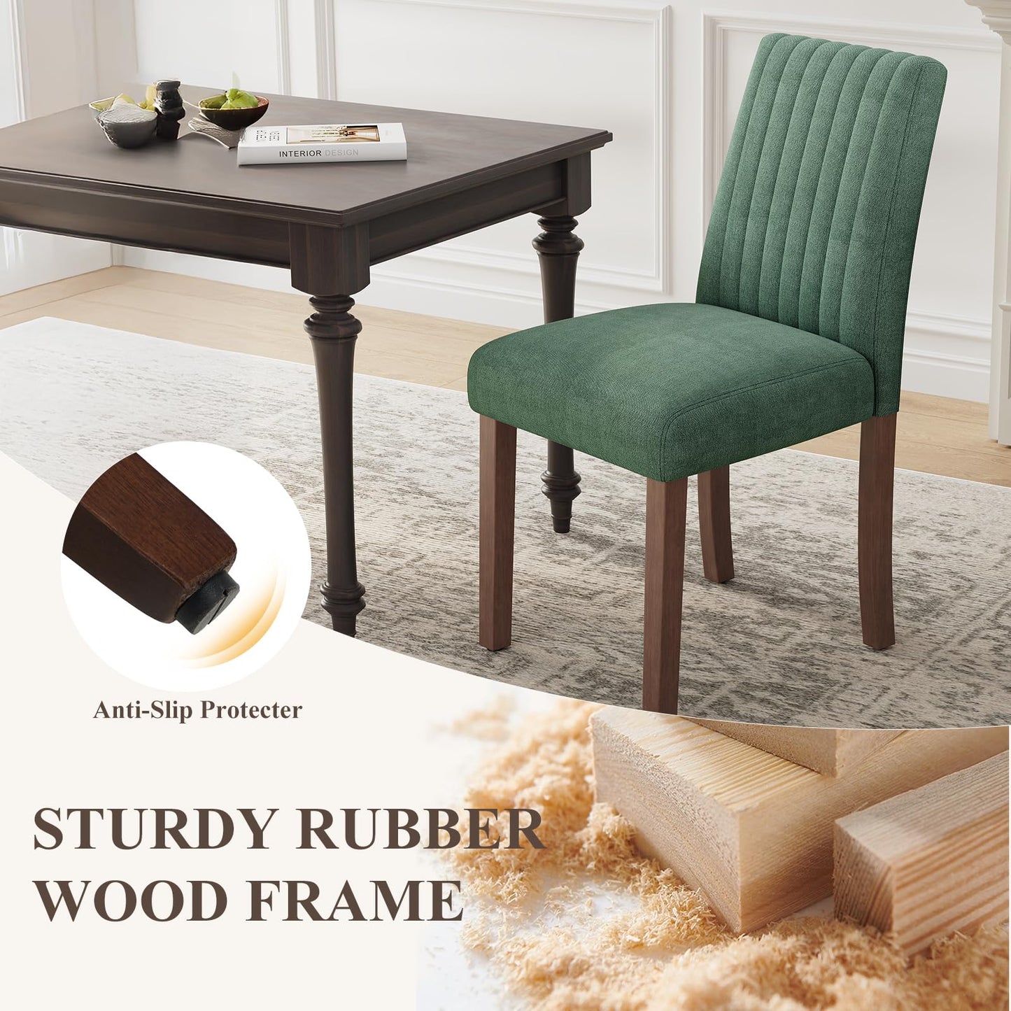 COLAMY Dining Chairs Set of 2 with Thick Seat Cushion, Fabric Chairs for Dining Room with Wood Legs and Ergonomic High Back