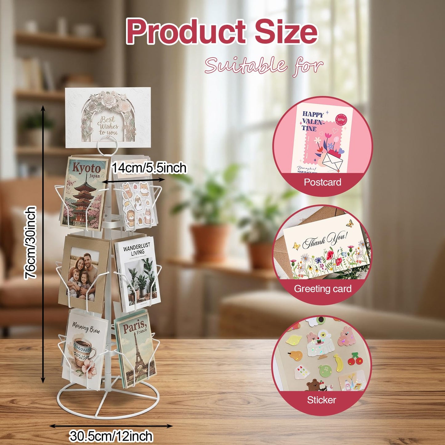 Hocomay 3 Tier Greeting Card Display Stand, 12 Pocket Rotating Greeting Card Organizer
