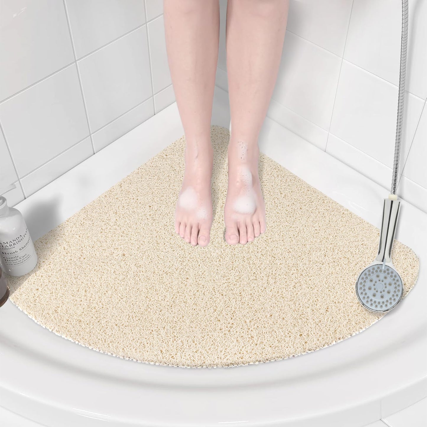 Corner Shower Mat Non Slip: Anti Mould Bath Mat - 80 x 80 cm Loofah Shower Mats for Inside Shower- Anti Slip Bath Mat for Inside Bath Grey Quadrant