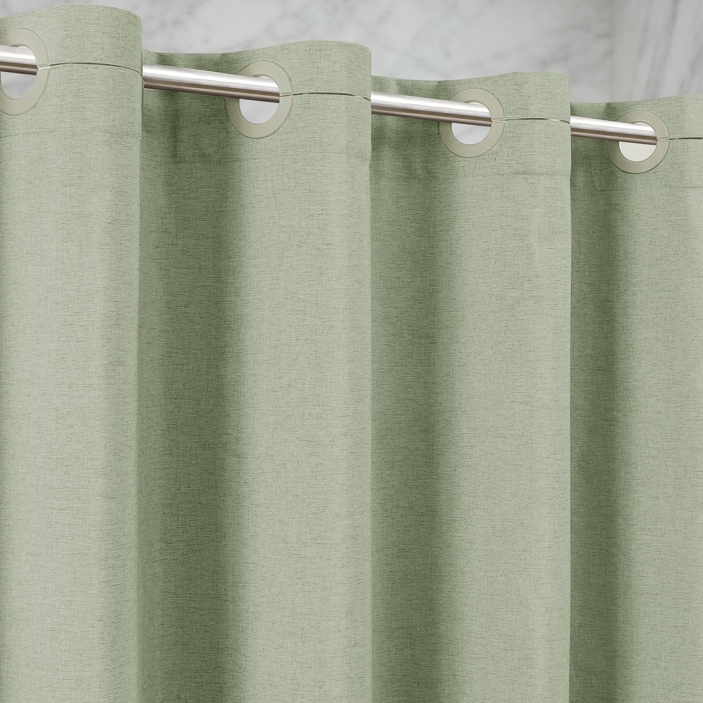 Zemyovia No Hooks Linen-Like Shower Curtain, Waterproof 250GSM Heavyweight Fabric, 180 x 190, Easy Install Split Grommets
