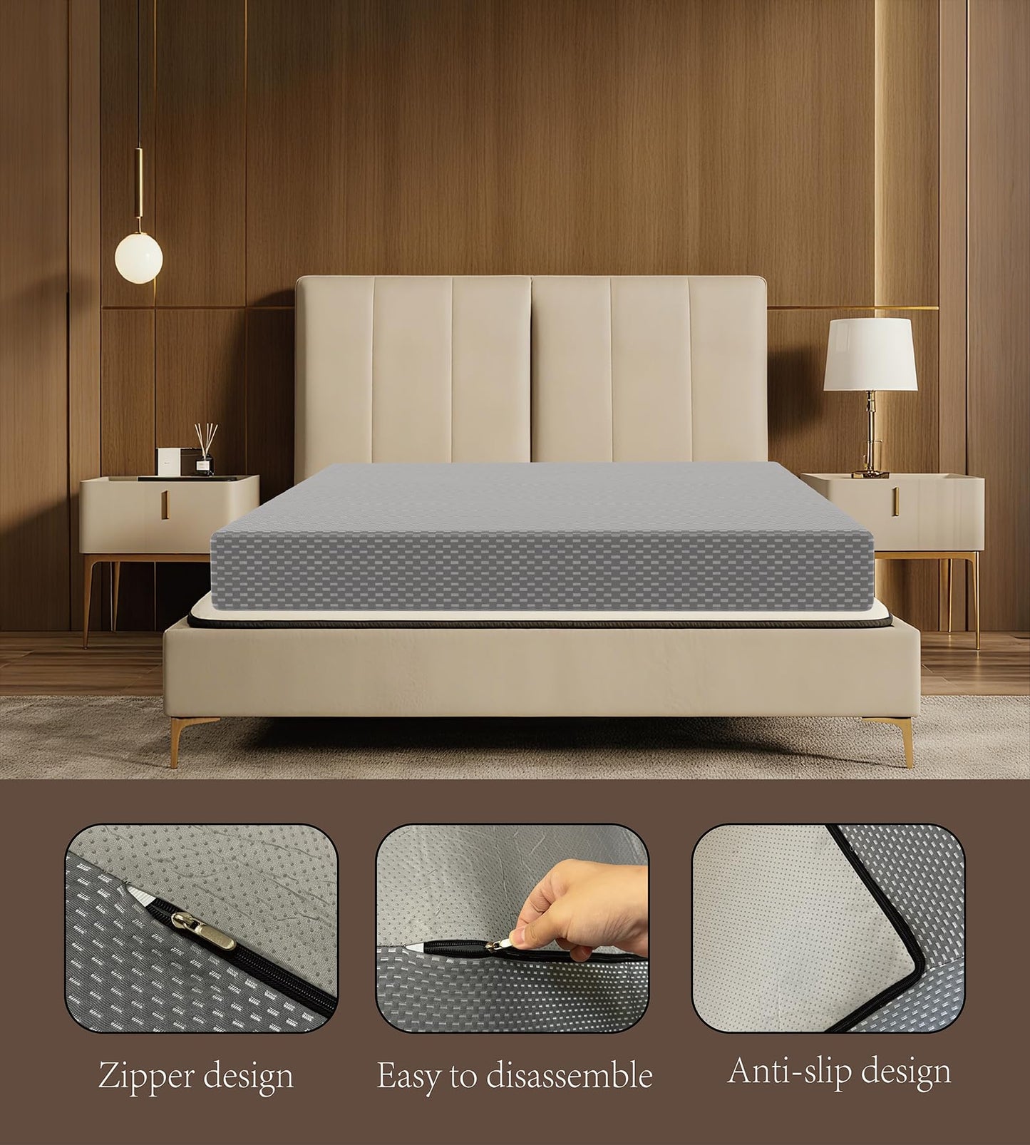 Dai Lufei Memory Foam Double Mattress, Medium Firm Support, Mattress Protector with Zipper Removable Cover,Soft Comfort(Grey, Double 20cm)