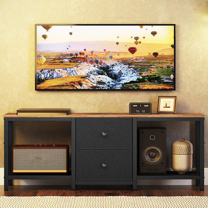 YATINEY TV Stand Cabinet for TVs up to 55'', Media Console with Shelves and 2 Drawers, Metal Frame, for Living Room, Bedroom, 120 x 30 x 50 cm