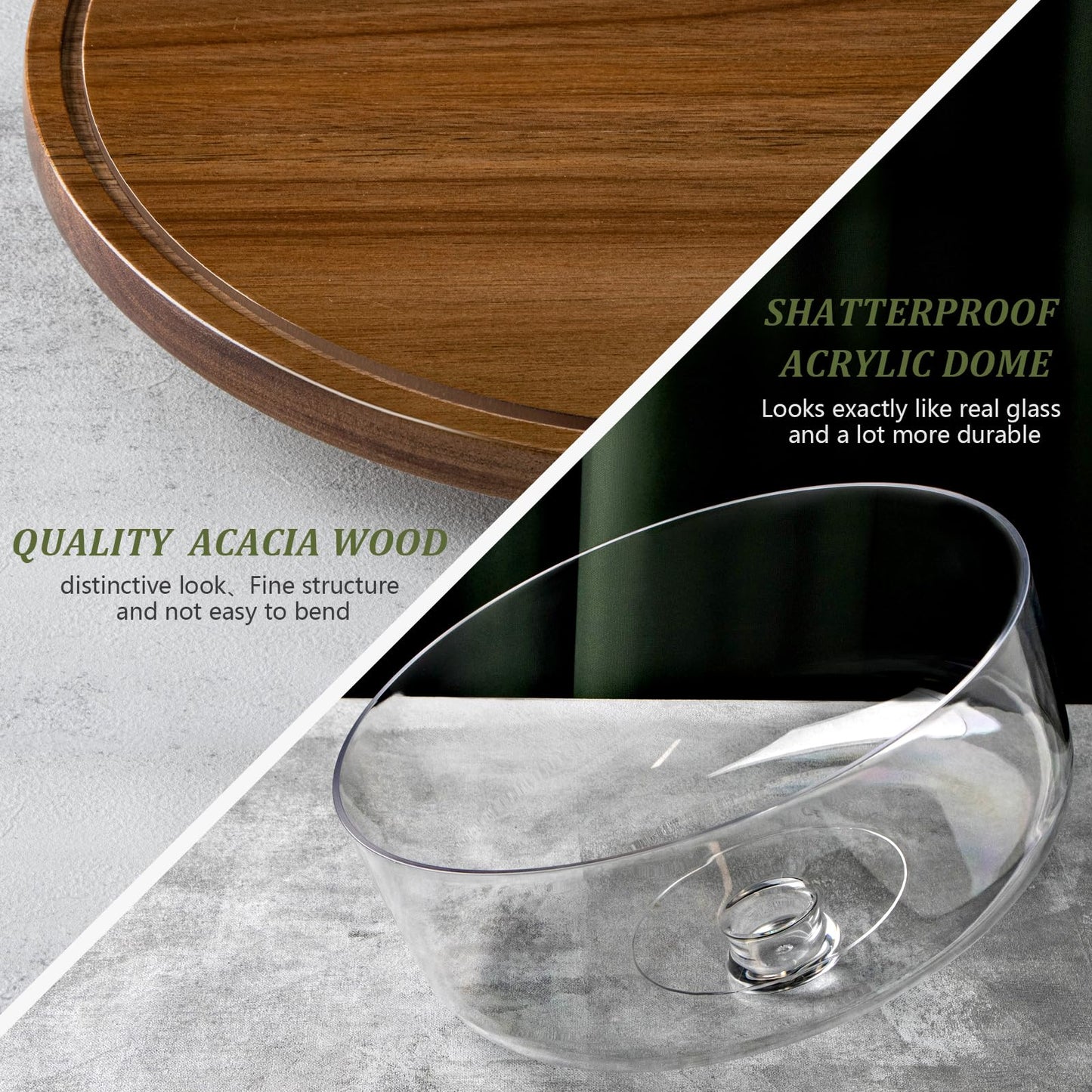 ANBOXIT Cake Stand with Dome Lid, Acacia Wood Rotating Cake Plate with Cover, Wooden Cake Display Stand with Acrylic Dome ( Rotatable )