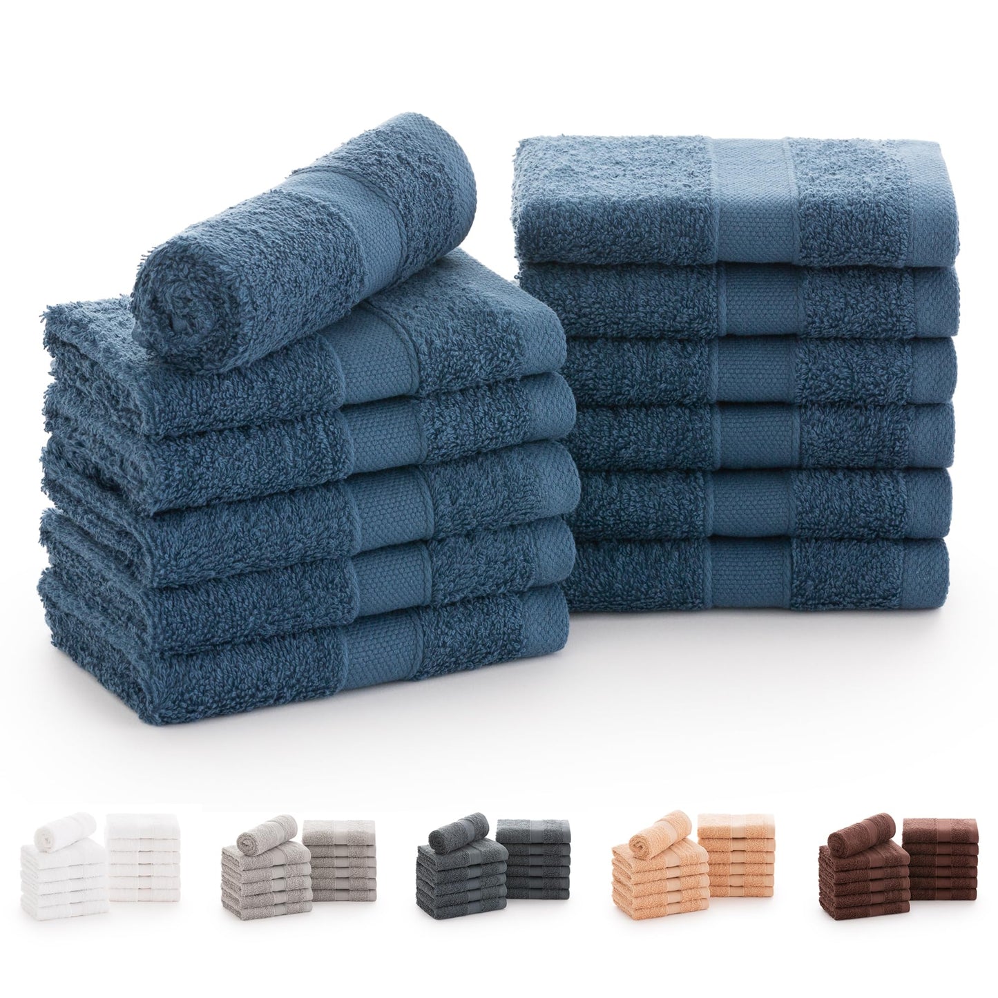 Todocama - Set of 12 Hand Towels (30x30 cm) 100% Soft and Absorbent Cotton, 550 gsm Premium, (Navy Blue)