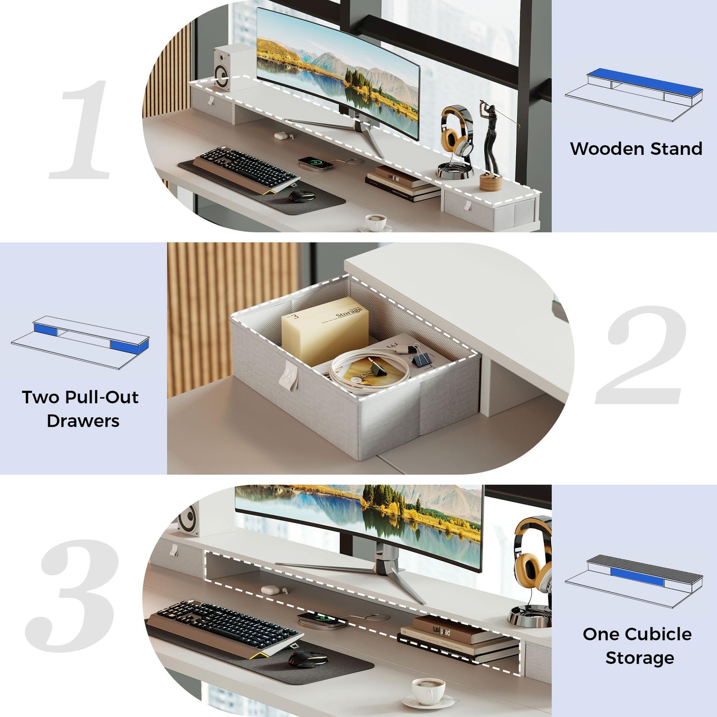 Agilestic Electric Adjustable Height Desk, with 2 Fabric Drawers, 100x60cm